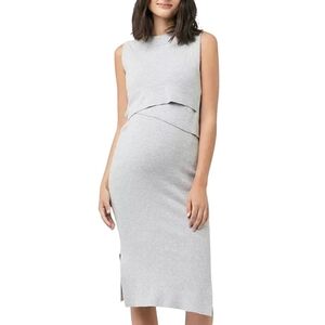Ripe Maternity Wear | Light Gray Layered Knit Nursing Dress (Size XL)